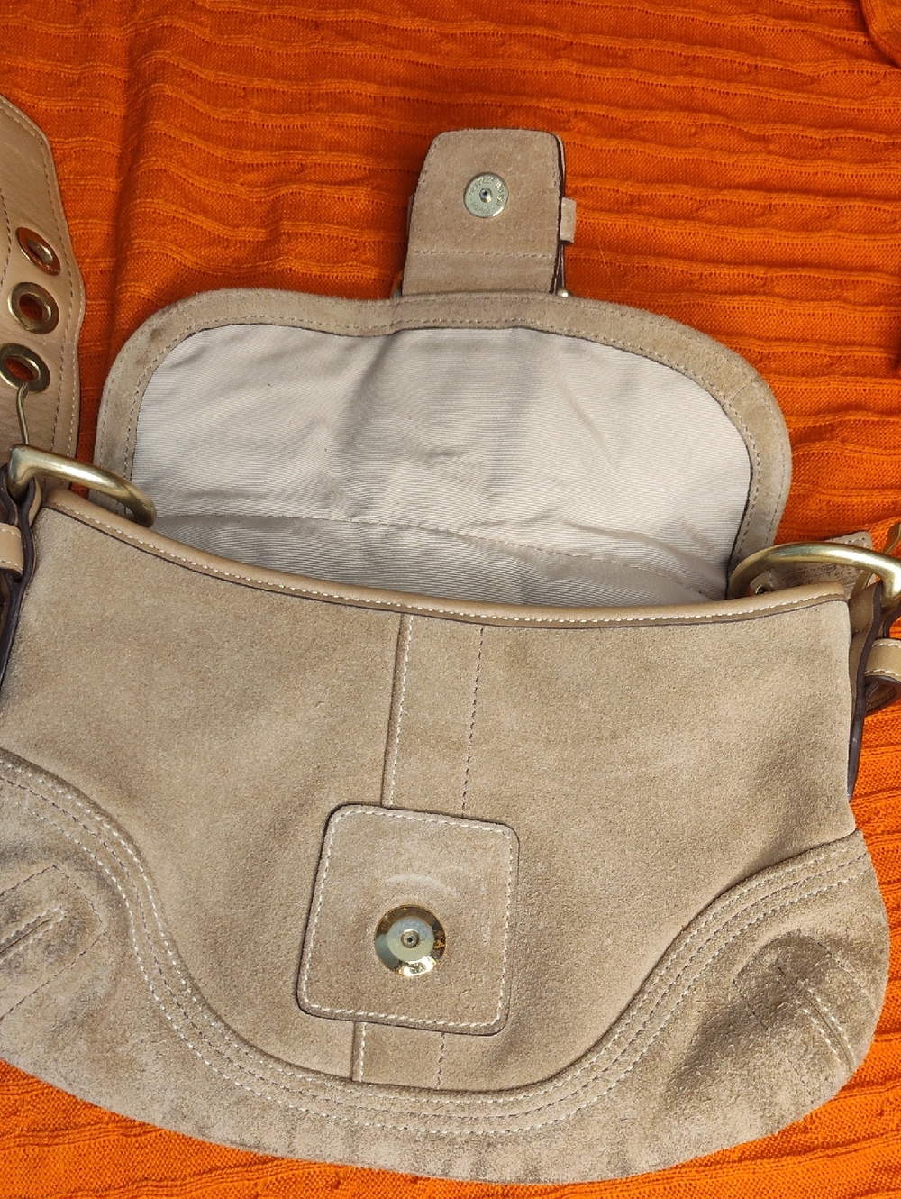 Coach Taupe Shoulder Bag with Gold Hardware
